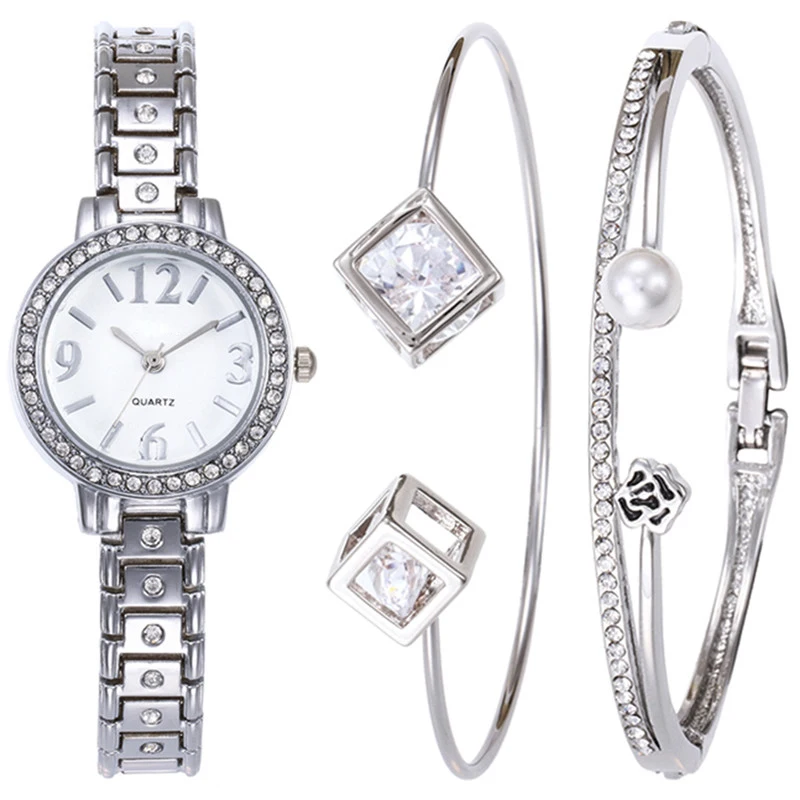 

LASPERAL 2/3pcs Wristwatch Women's Jewelry Dress Gift Female Alloy Watch Bracelet Rhinestone Steel Strap Watch Set For Women