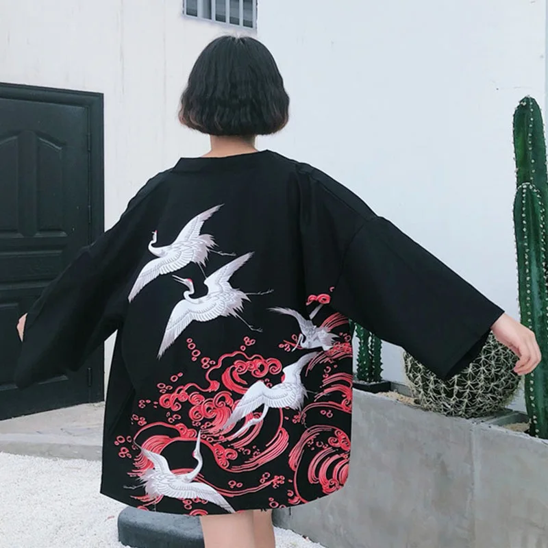 Винтажный Летний шифоновый солнцезащитный кардиган Харадзюку, кимоно, верхняя одежда, блузка, японский стиль, женская одежда
