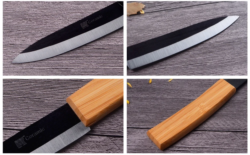 XYJ абсолютно 3 шт. набор кухонных ножей 4 дюймов утилита 5 дюймов нарезки 6 дюймов керамические ножи для шеф-повара с бамбуковой ручкой инструменты для приготовления пищи