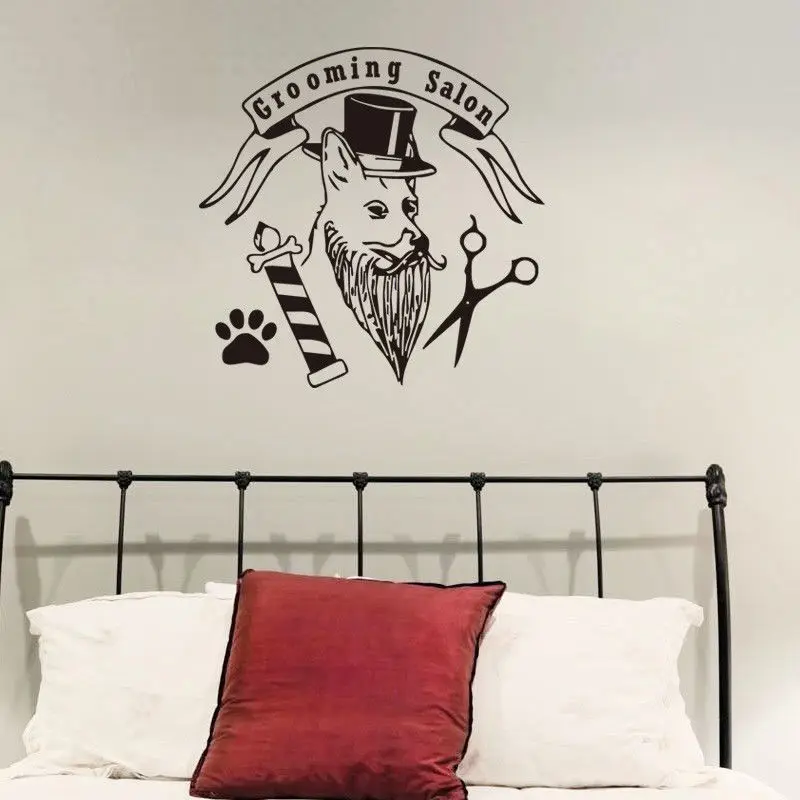 Wall Stickers Dog Grooming Salon Barber Cartoon Animal Cool Art Decal Vinyl Room