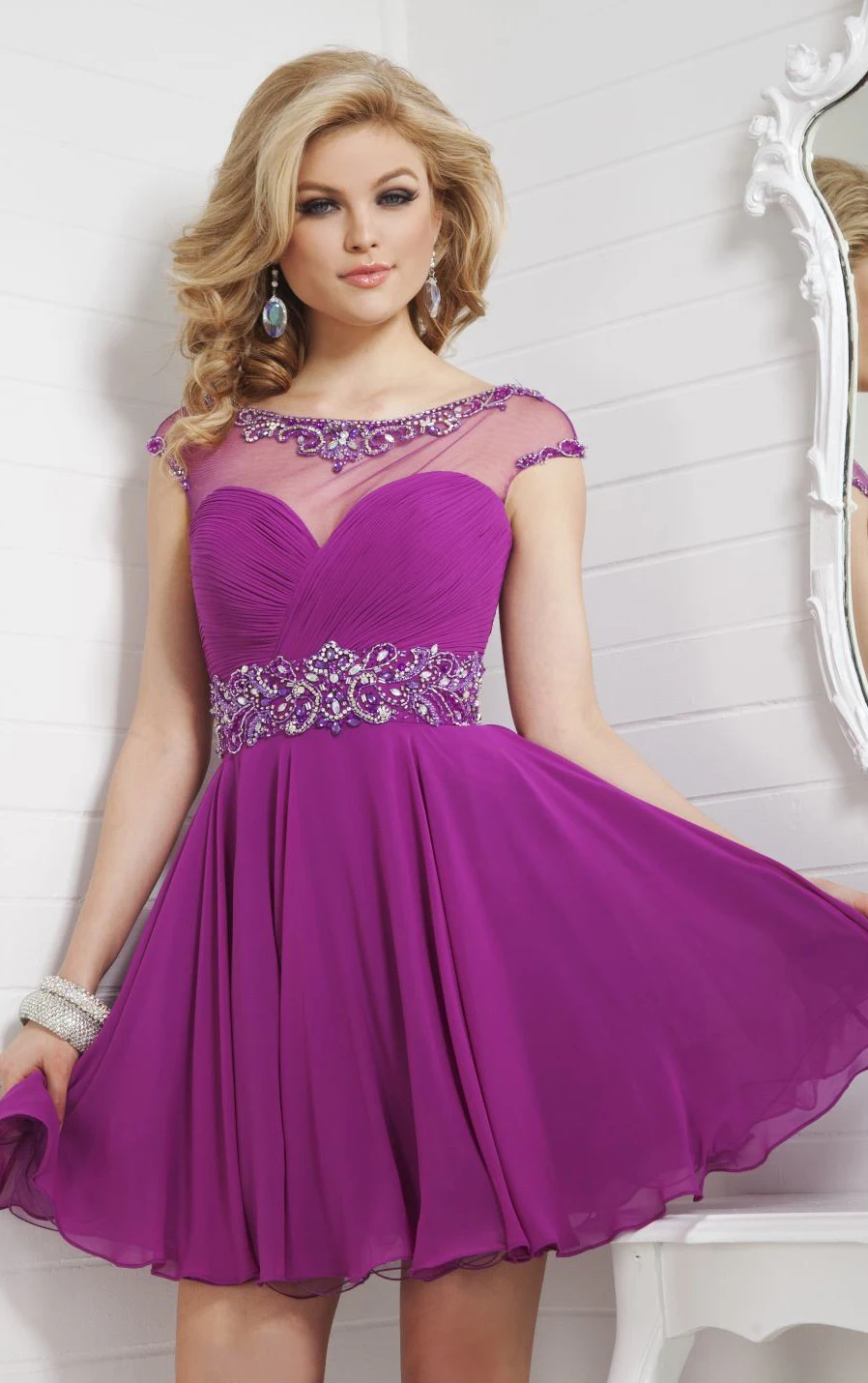 Beading Cocktail Dresses Purple Chiffon Evening Party Dresses