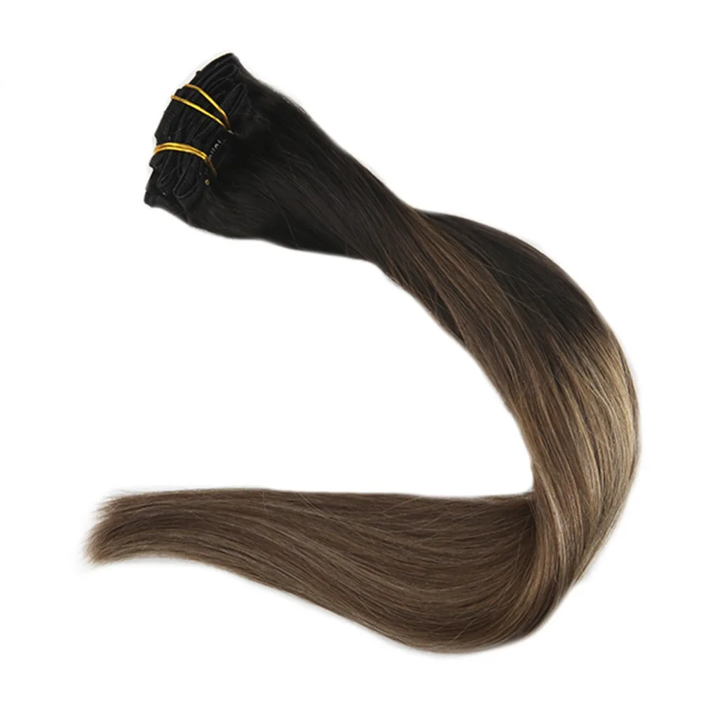 

Full Shine Ombre Balayage Machine Made Remy Hair Extensions Color #1B/6/27 100g 10Pcs Hair Extensions Clip In
