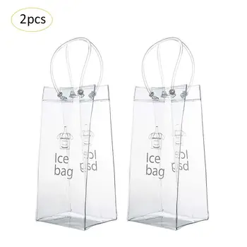 

2 Pcs Leakproof Ice Bag Eco-Friendly Transparent Ice Pack Portable Ice Bucket Wine Champagne Bottle Cooler Bag With Carry Handle