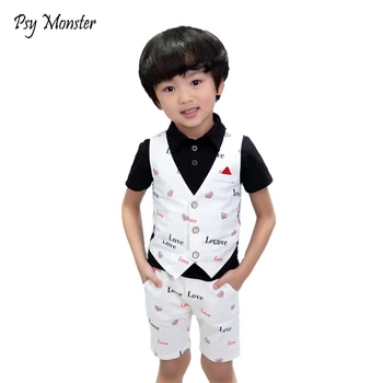 

New School Kids England Style Flower Prince Boys 2Pcs Wedding Clothing Set Boys Birthday Suit Brand Boys Clothes F75