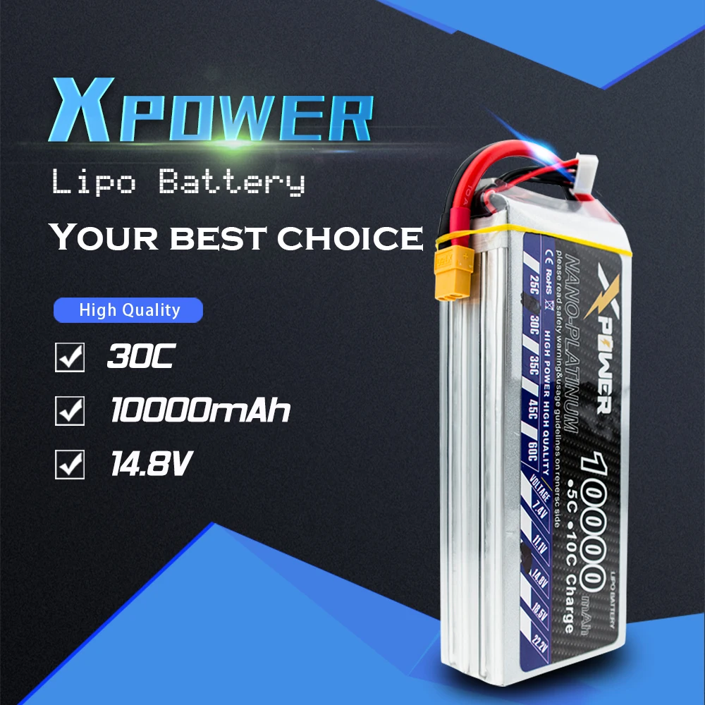 

14.8V 4s Lipo battery 10000mAh 30C max 35C Xpower XT60 T EC5 plug for rc drone Helicopter Airplane parts