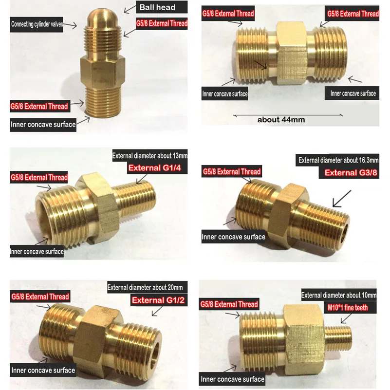 

Helium regulator G5/8 thread to Helium tank cylinder adapter, external thread interface, balloon accessories party supplies