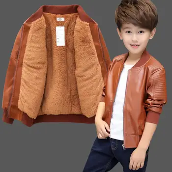 

Girls Jacket Hot Sale 2019 Boys Spring Pu Coat Children Kids Winter Thick Keep Warm Fleece Leather Jackets Baby Clothes 2-12y