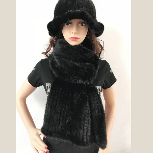 Modern fashion Mink Fur Shawl Good Gift 100%natural Real Mink Fur Scarf Winter warm Mink Scarf Hand Knitted Mink Scarf - Color: Black
