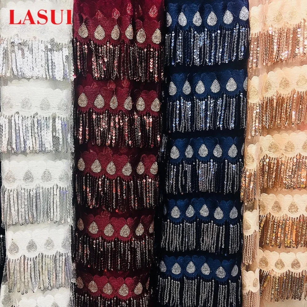 LASUI Новинка 1 ярд в партии 7 цветов кисточки блестки вышивка кружевная ткань