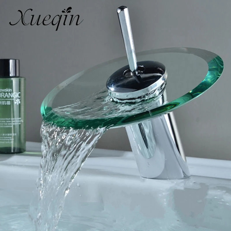 Kaufen Bad Wasserfall Becken Waschbecken Mischbatterie Wasserhahn Chrom Poliert Glas Rand Wasserhahn Wasserhahn Mit Wasser Einlass Rohr