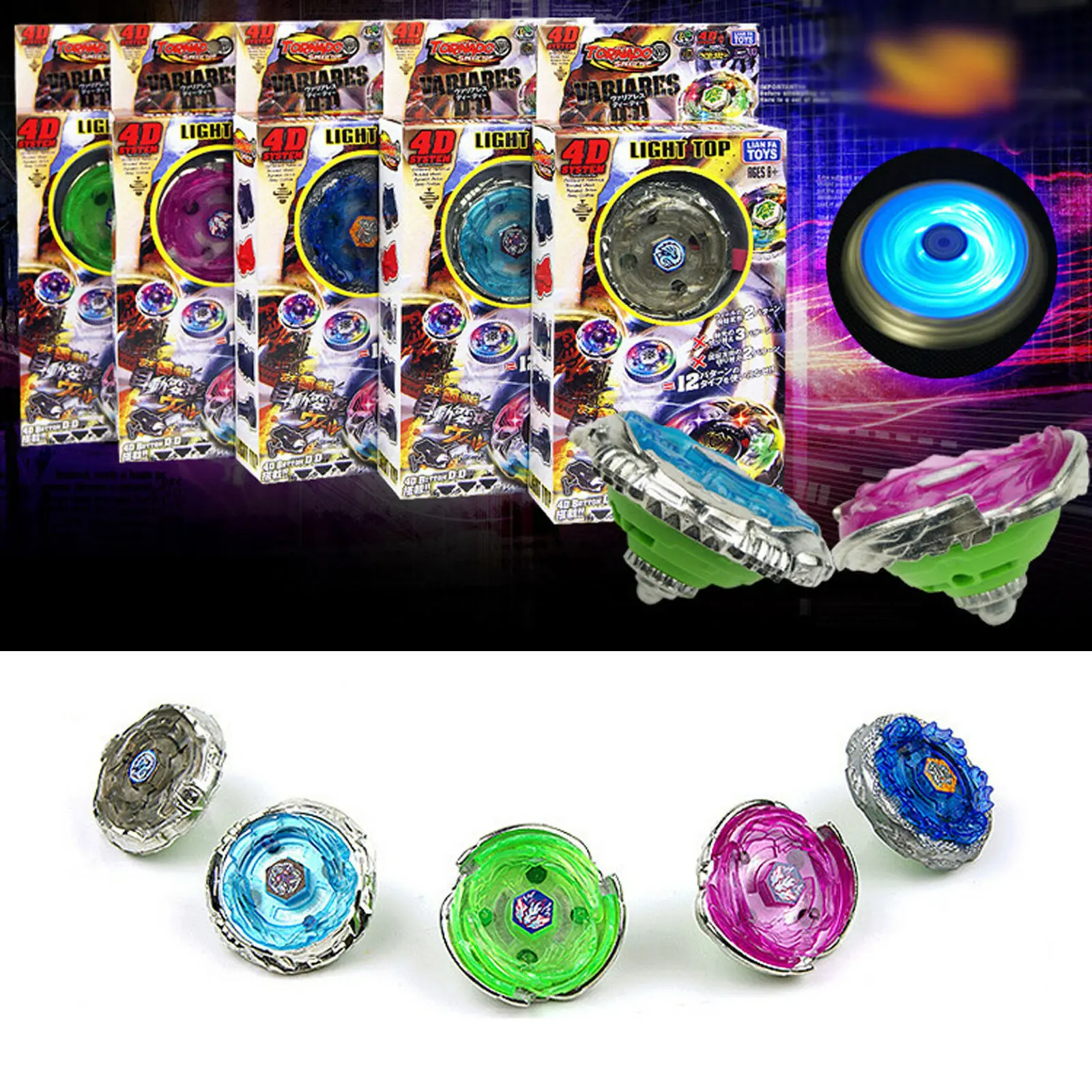 

Mksafn 4D Metal Fusion Masters Blades LED Light Top Starter Spinning Gyro Luminous Toys with Launcher Spinner Bays Bable in Box