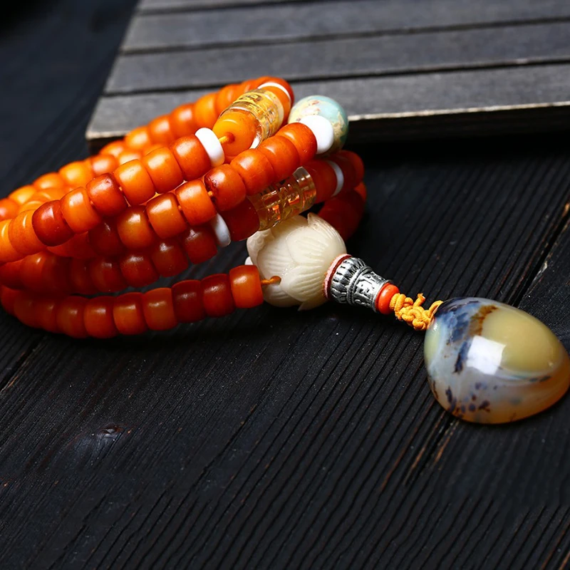 Натуральный Як браслеты из костяных элементов 108 Будда бусы капли воды кулон ожерелье четки Тибетский Стиль браслет ювелирные изделия