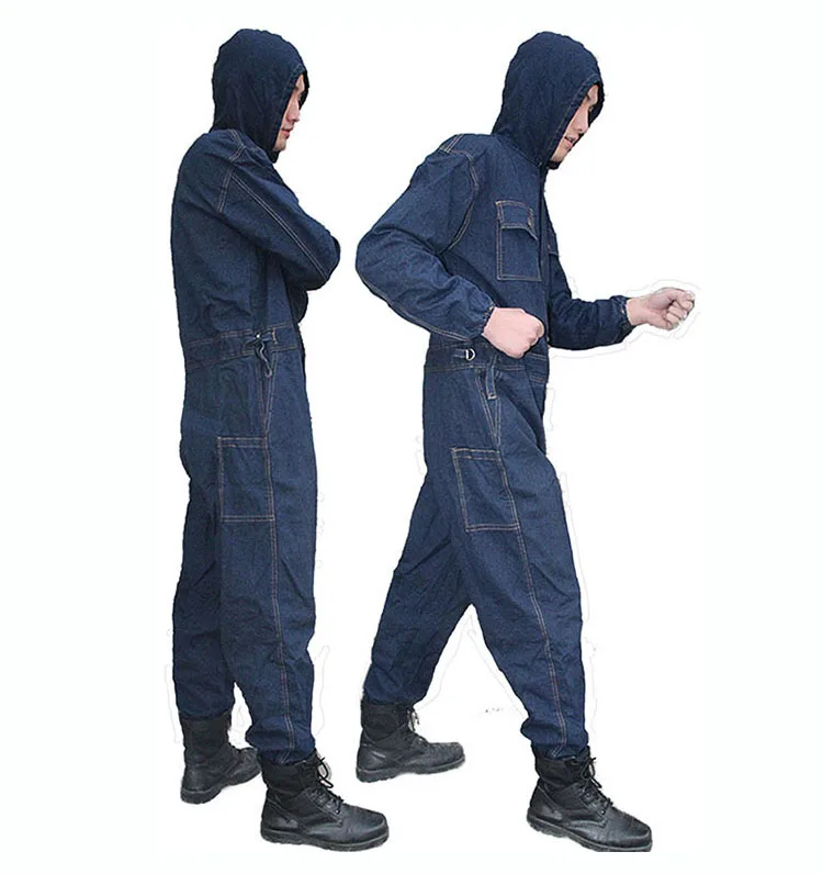 CCGK Mens Overalls Denim Work Clothing Hooded Coveralls Plus Size Labor Overalls For Worker Machine Welding Auto Repair Painting (6)