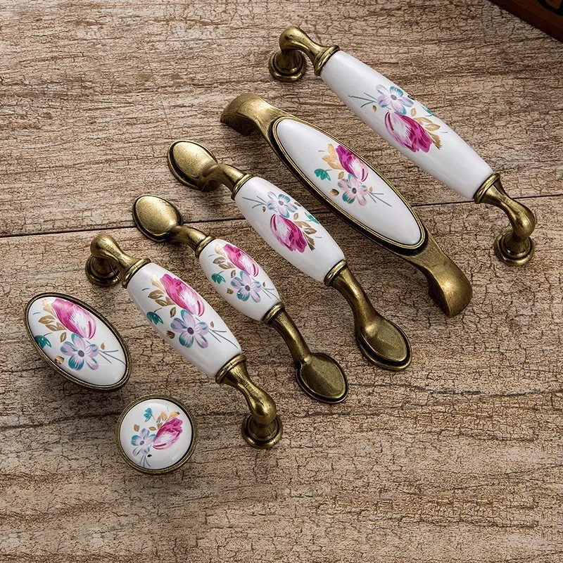 

Vintage Door Handle for Kitchen Cabinet Ceramic Tulip Wardrobe Cupboard Handles Furniture Handles Bronze Drawer Pulls Door Knobs