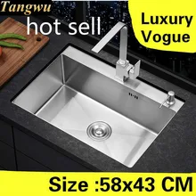 Квартира мыть овощи Кухня ручная раковина одинарная мойка роскошный 304 Нержавеющая сталь Горячая 580x430 мм