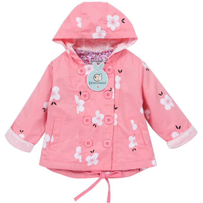 Новинка года; пальто для девочек; сезон весна-осень; детские куртки с длинными рукавами и принтом для девочек; детская верхняя одежда с капюшоном; хлопковое пальто для малышей - Цвет: Розовый