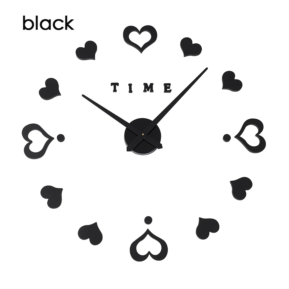 Стена с сердечками часы светящиеся кварцевые современный дизайн модные часы люминова 3d настоящий большой бросился зеркало стикер DIY - Цвет: wall clock black