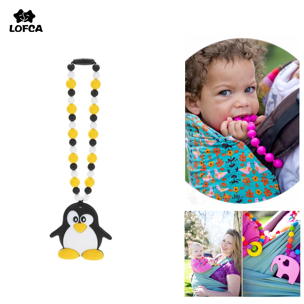 

Silicone Teether Penguin Animal Safety Teething Beads Baby Carrier Holder Accessory Silicone Chain Pacifier Clips Beads Toy