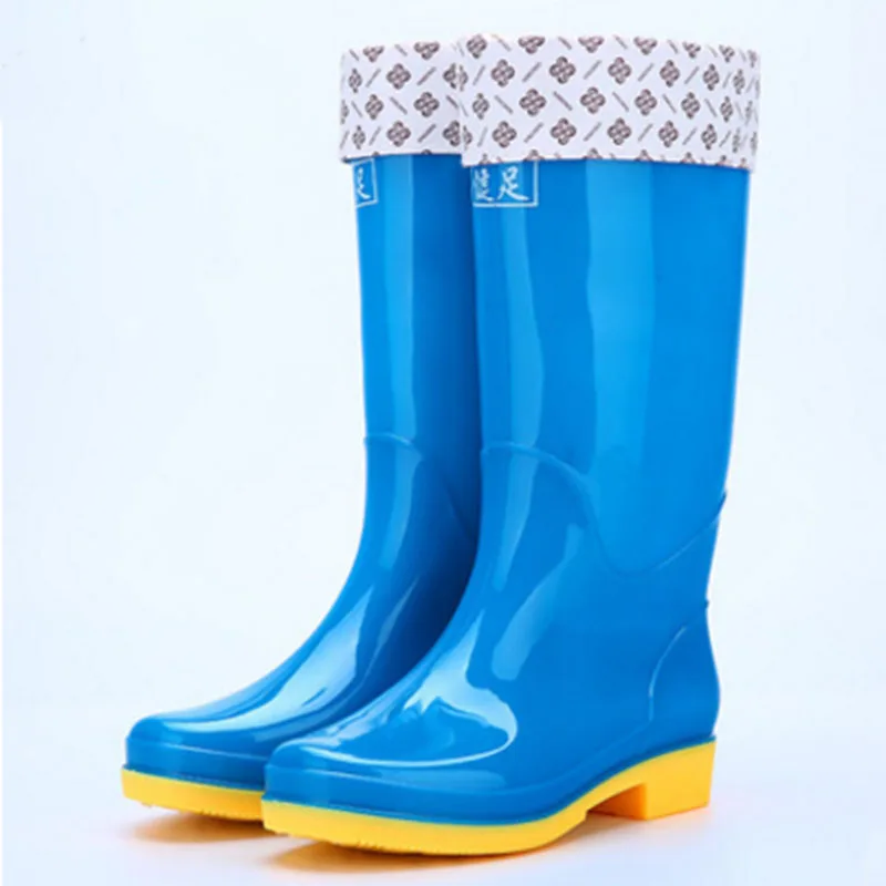 Coolcept/12 цветов; женские резиновые сапоги из водонепроницаемого материала; однотонные сапоги до колена; уличная резиновая водонепроницаемая обувь для женщин; размеры 36-41 - Цвет: blue 2