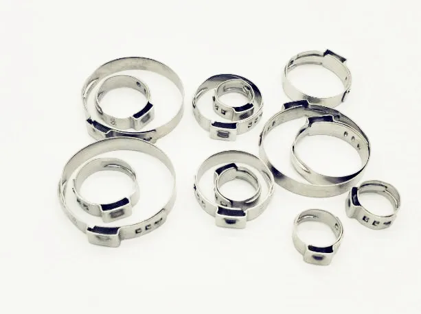Crimp, Stepless Single Ear Stainless Steel Hose Clamp 12.8 - 15.3mm 100Pcs