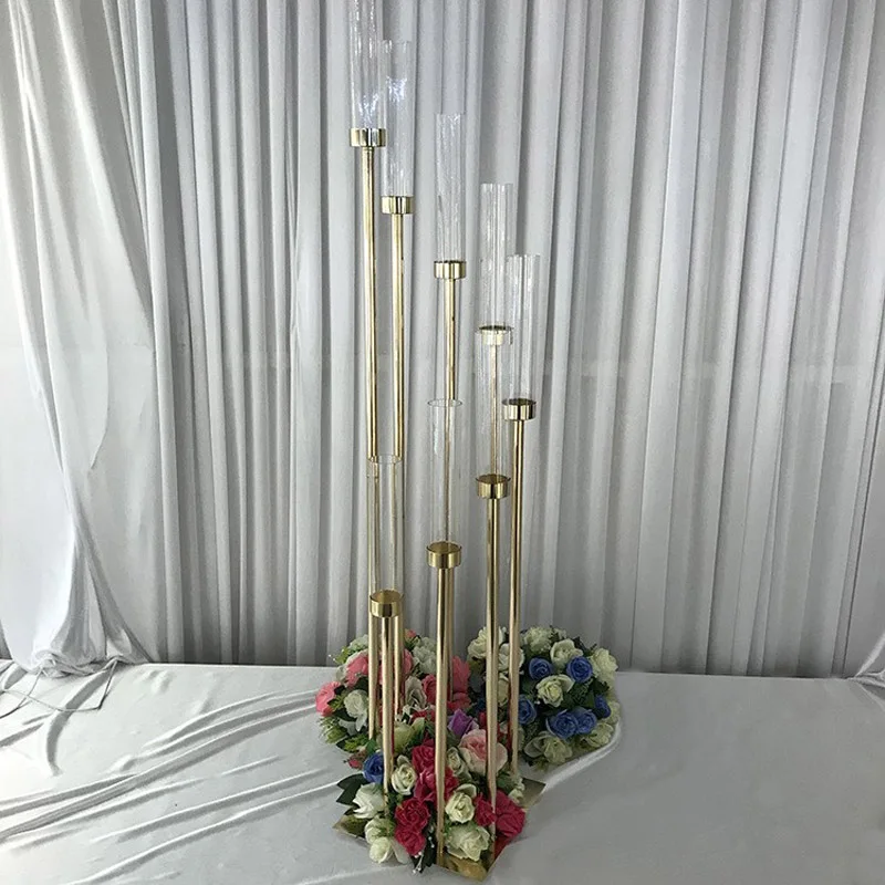 Стол центральный столб Высокий Подсвечник для свадебного фона акриловые цветы вазы 8 рук подсвечники фоны дорога свинец