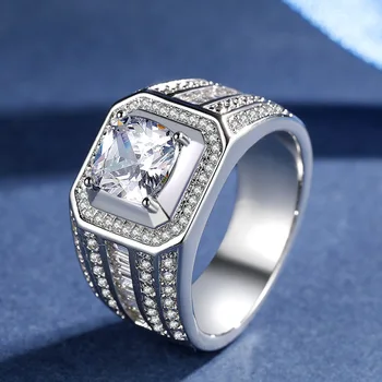 

Yanleyu Fashion Man Jewelry Huge 2 Carat 8MM White Zircon Engagement Rings 925 Sterling Silver Wedding Rings Party Rings PR308