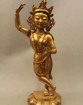 

23"China Tibetan Temple Bronze Gild Stand Happy Kwan-Yin Bodhisattva Statue