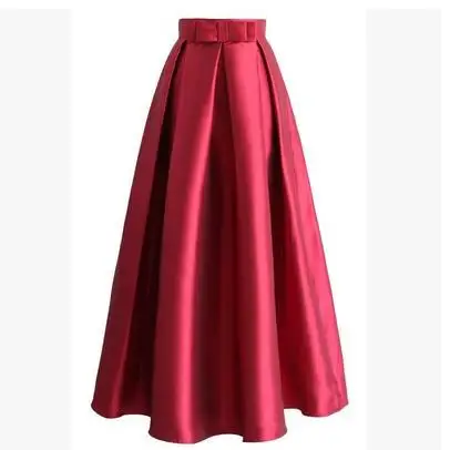 

High Quality Bowtie Ball Gown Maxi Skirt 2019 Women Fashion Skirts Pleated Formal Skirt Silky Satin Skirt Muslim Faldas Jupe