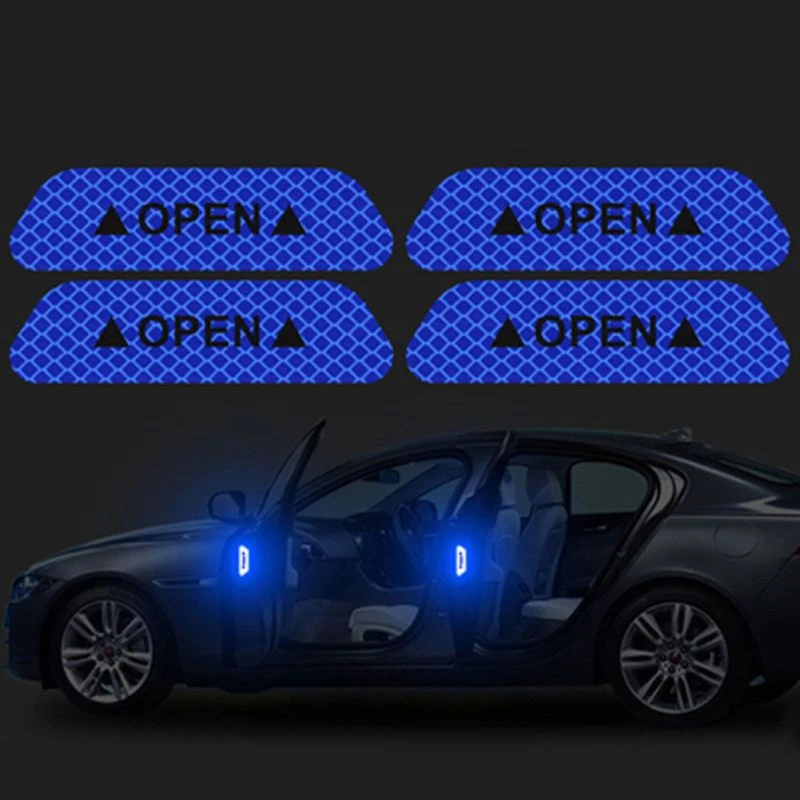 4 шт./компл. Автомобиль открыть светоотрающей полосой Предупреждение Mark ночного вождения освещение световой аксессуары лента двери автомобиля наклейки на автомобиль - Цвет: E