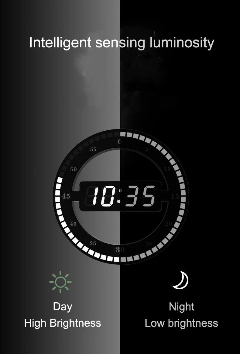 3D светодиодные цифровые настенные часы электронные ночные светящиеся круглые Настенные часы черные автоматически настраиваемые яркость Светодиодные настольные часы