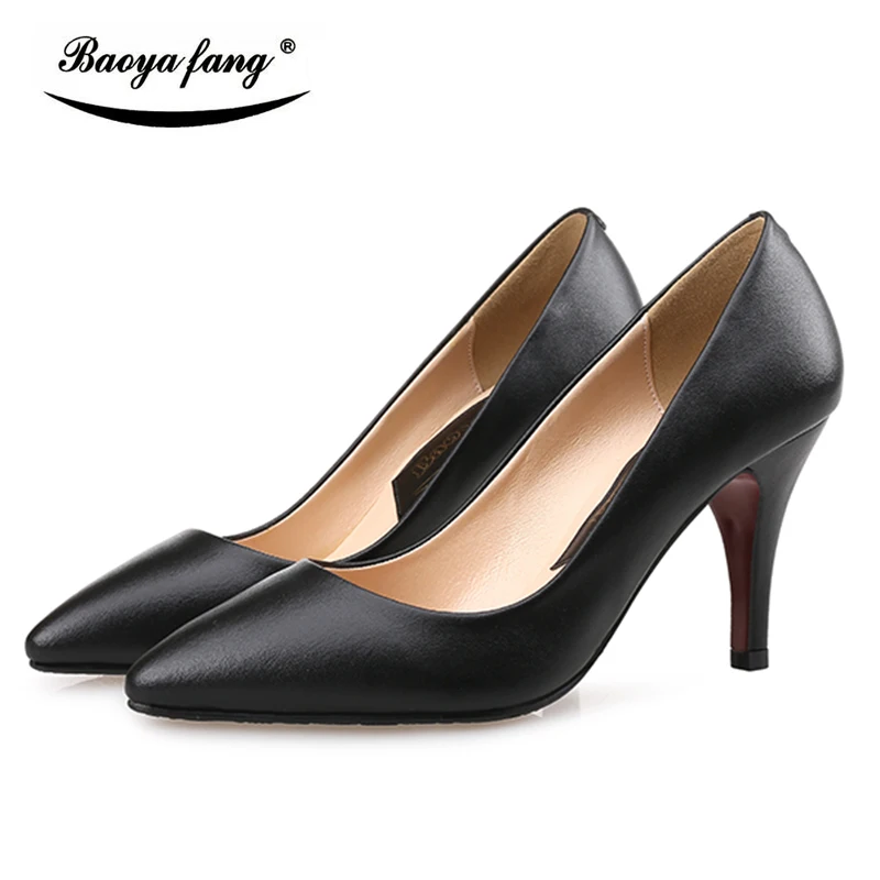 

BaoYaFang golden/silver Ladies Pumps womens wedding shoes Red sole Pointed Toe Thin heel High shoes woman Office shoes