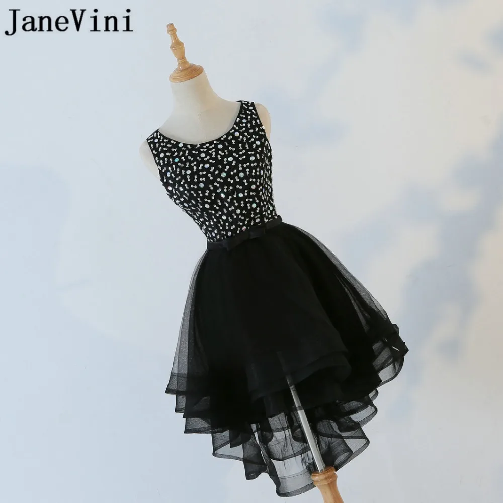 JaneVini выпускные платься с бисером для девочек; черное Сетчатое Класс платье с блестками платье для выпускного вечера Junior formal вечерние халат Тюль Нуар