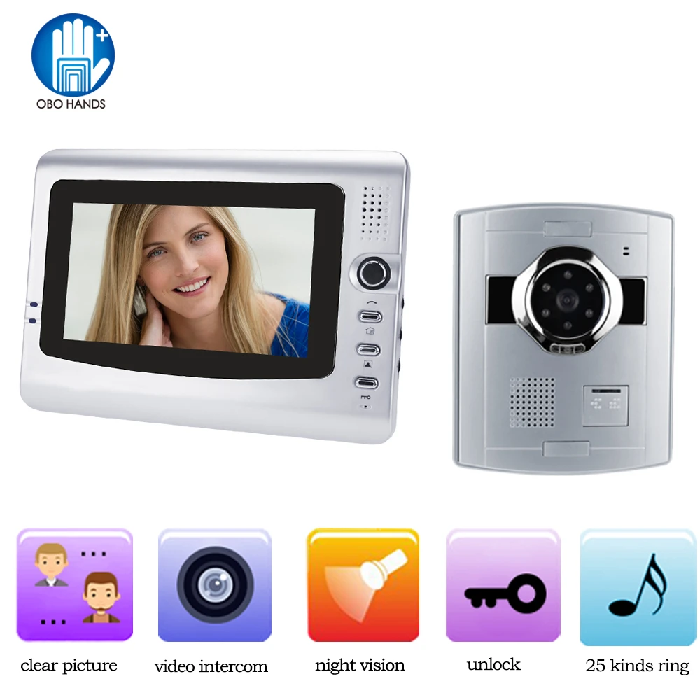 

7" Wired Video Door Phone Home Security Intercom System Doorphone With Waterproof Outdoor IR Camera Night Vision color screen
