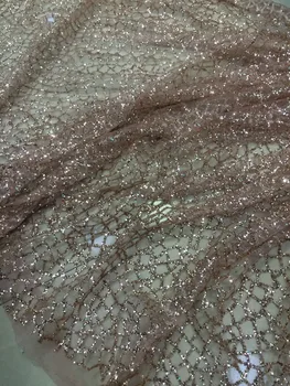 

fashion SH-141 glued glitter african Tulle lace fabric french net lace fabric
