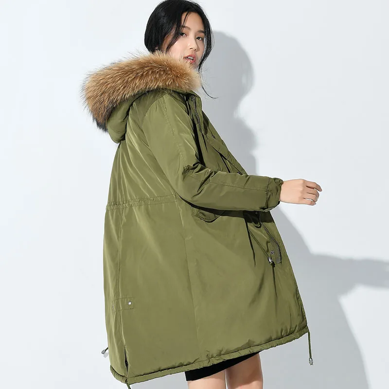 

Fashion Winter Women's down jacket 2018 Winter Jacket Women 90% white duck down Coat Large Real Raccoon Fur Hooded Female Parka