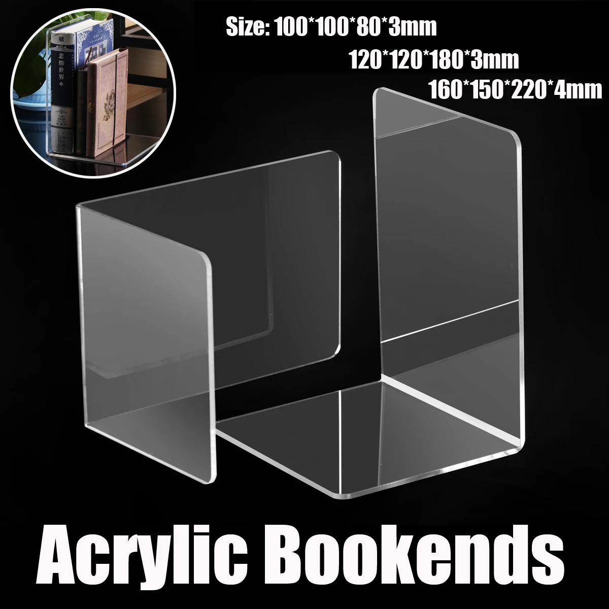 

2Pcs Clear Acrylic Bookends L-shaped Bookend Desk Organizer Desktop Book Holder School Stationery Office Accessories