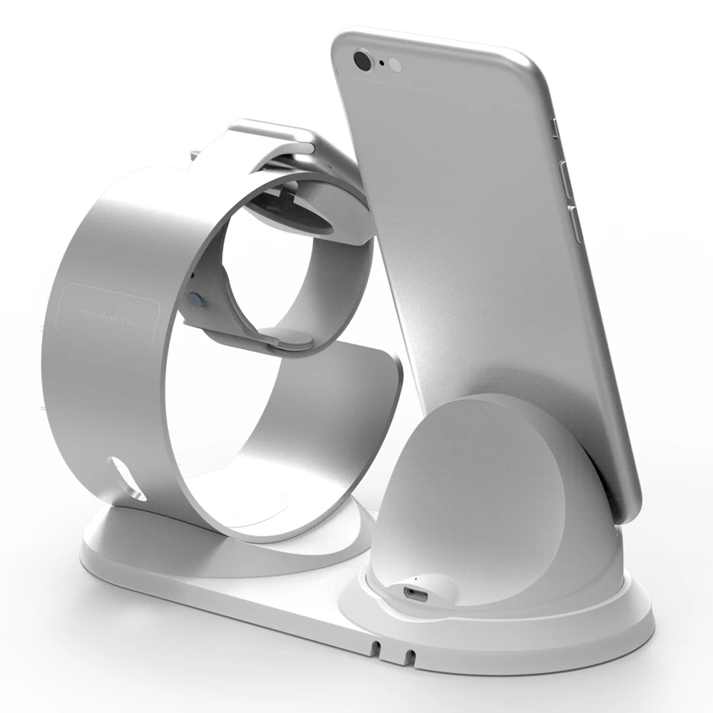  2 in 1 Aluminum desk phone holder base for iPhone XS/XR/8/7/6S/SE Charging dock station for Apple W