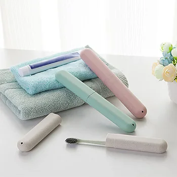 

2 Pcs Eco-Friendly Travel Toothbrush Storage Box Wheat Straw Tooth Brush Tableware Fork Spoons Protect Container Case Holde