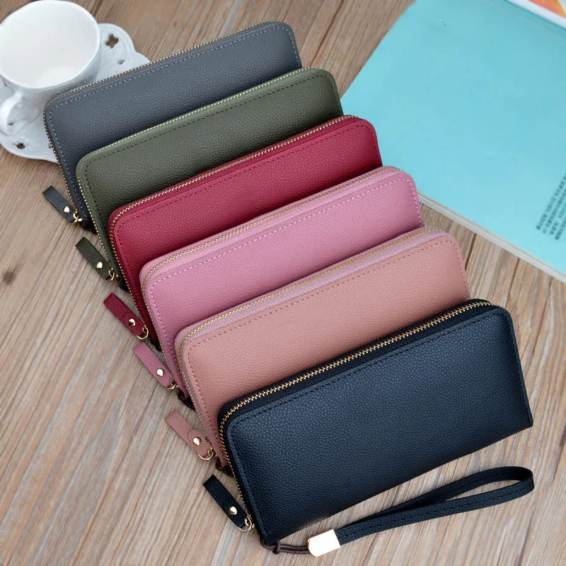 

2018 New Casual Women Long Wallet Zip Around PU Leather Purse Simple Lanyard Wallet BS88