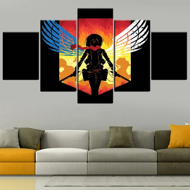 Best Price One Set Modular 5 Panel Anime Attack On Titan Painting Modern Home Decorative Mikasa Ackerman Poster On Canvas Print Style Type Best Price One Set Modular 5 Panel Anime Attack On Titan Painting Modern Home Decorative Mikasa Ackerman Poster On Canvas Print Style Type