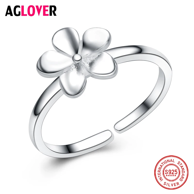 

Five Petals Solid Flower High Quality 925 Sterling Silver Rings for Girls Special Design Wedding Pretty Accessories Jewelry
