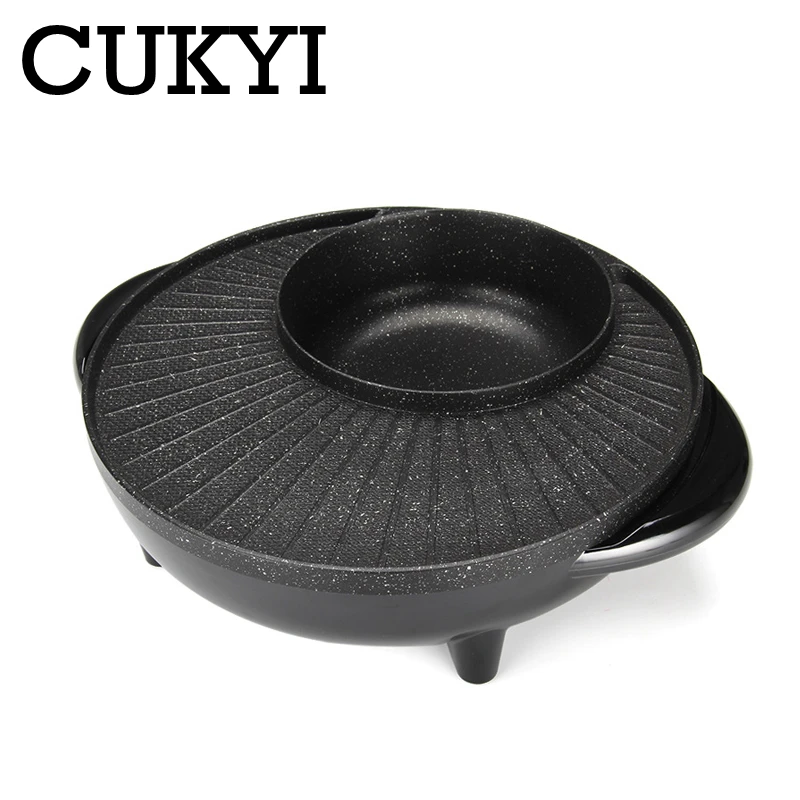 CUKYI Electric chafing dish Electric baking pan smokeless nonstick pan large barbecue dish 1360W Aluminum Adjustable temperature 5