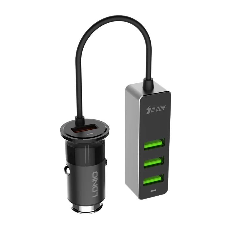 LDNIO USB Автомобильное зарядное устройство 4 порта быстрая QC3.0+ 2.4A+ 3.1A Универсальный USB быстрый адаптер с 120 см удлинитель Кабель для MPV автомобильный телефон