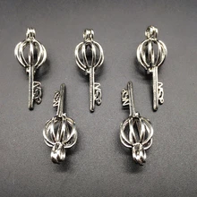 10pcs Dark Silver Tone Hollow Key Copper Beads Cage Locket Fragrance Perfume Oil Diffuser Necklace Pendant Jewelry Women Gifts