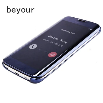 

Clear View Mirror Smart Flip Case for Samsung Galaxy S5 S6 S6edge+ S7 Edge S8 S9 s9 plus Note5/3 8 PC Cover Leather Case A5 2017