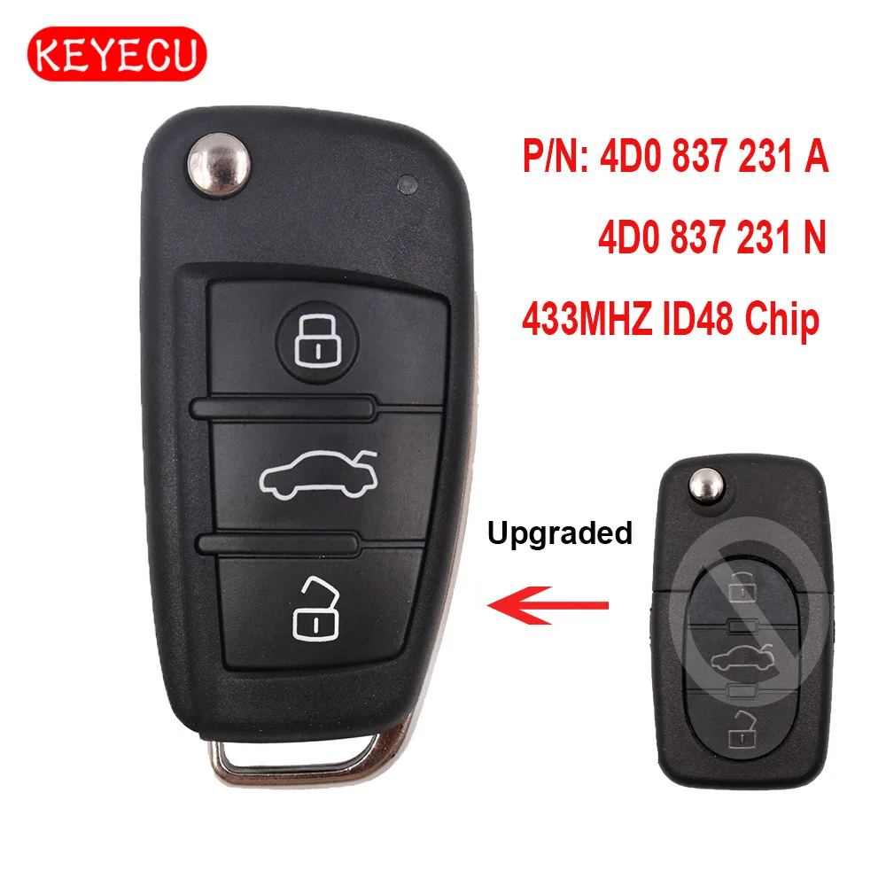 Обновленный флип-модуль Keyecu 433 МГц ID48 для Audi TT RS4 A3 A4 A6 A8 P/N: 4D0837231A / 4D0837231N |