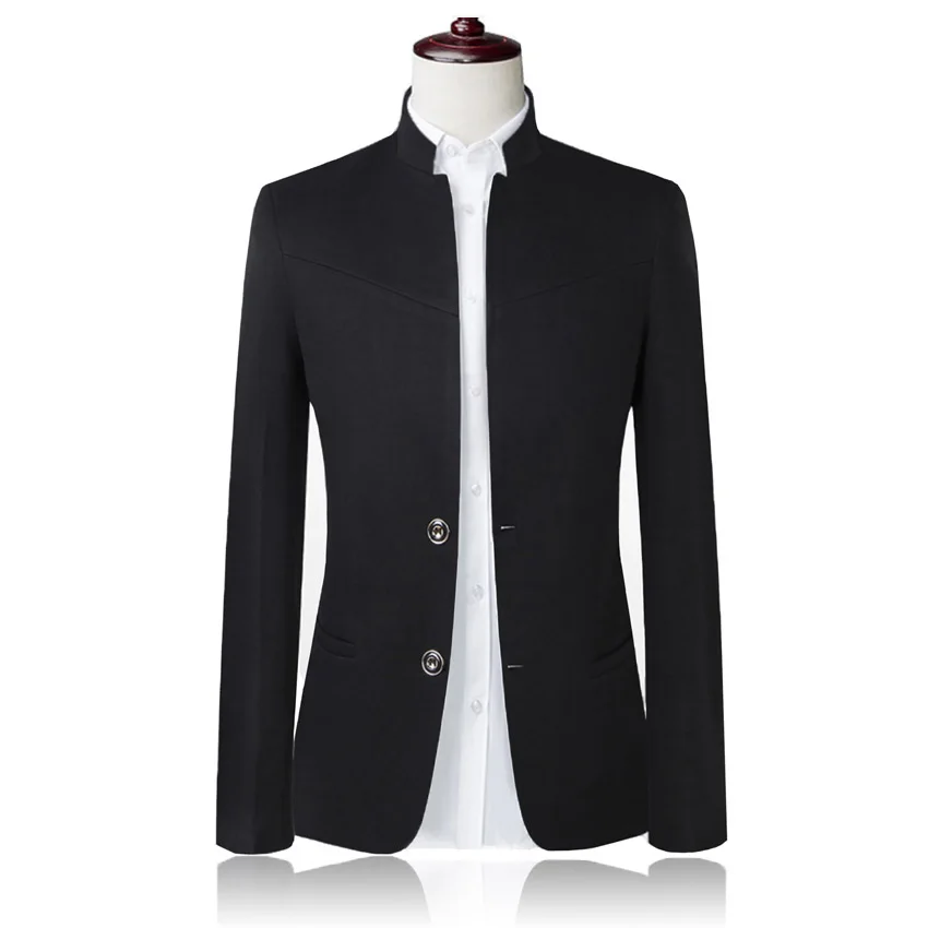  Blazer Men 2017 High Quality Suit Jacket Male Style Stand Collar Male Blazer Slim Fit Mens Blazer black Jacket Men Size M-5XL