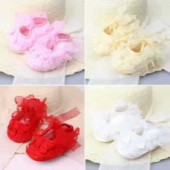 

1Pair Newborn Baby Girls Shoes Anti-slip Soft Crib Shoes Lace Flower Sneakers
