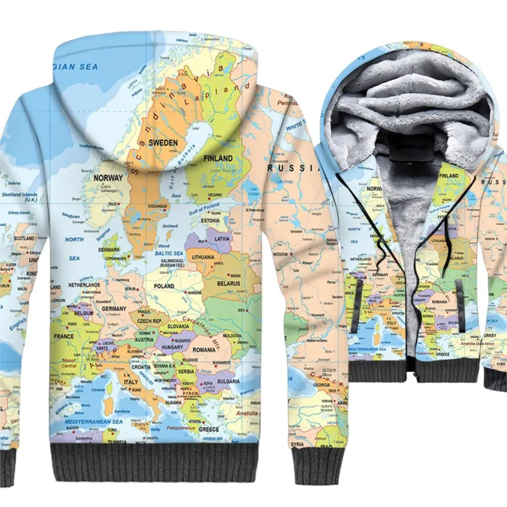 

Map Jacket Men 3D Print Hoodie Mens Graphics Design Hooded Sweatshirt 2018 Winter Thick Fleece Warm Zipper Coat Brand Streetwear