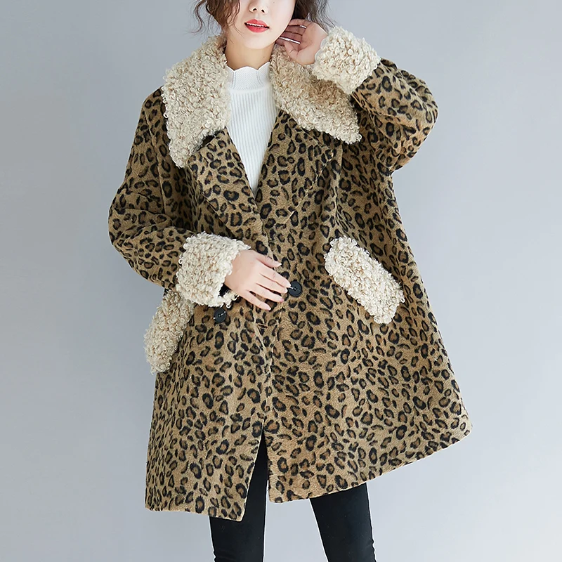 Mumuzi искусственная Меховые пальто женские Длинная стильная леопардовая расцветка теплые куртки повседневная пальто осень из